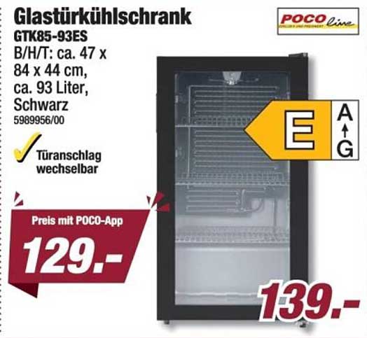 Glastürkühlschrank GTK85-93ES