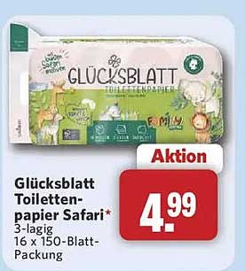 Glücksblatt Toilettenpapier 'Safari' 3-lagig 16 x 150-Blatt-Packung
