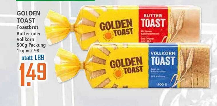 GOLDEN TOAST Toastbrot Butter oder Vollkorn 500g Packung 1kg = 2.98