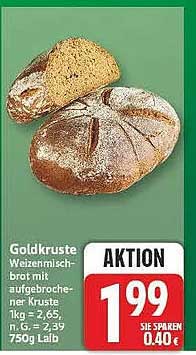 Goldkruste Weizenmischbrot mit aufgebrochener Kruste 1kg = 2,65, N E = 2,39, 750g Laib