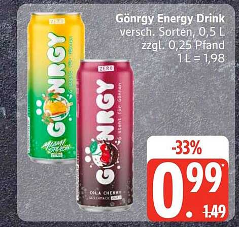 Gönergy Energy Drink versch. Sorten, 0,5 L zzgl. 0,25 Pfand 1 L = 1,98