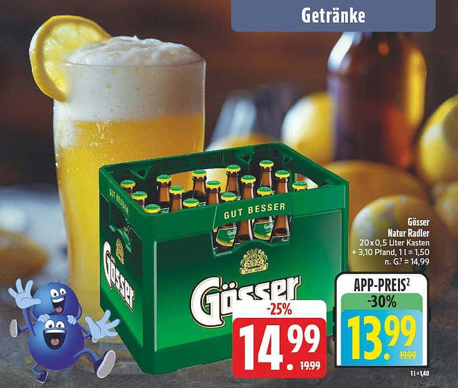 Gösser Natur Radler 20 x 0,5 Liter Kasten + 3,10 Pfand