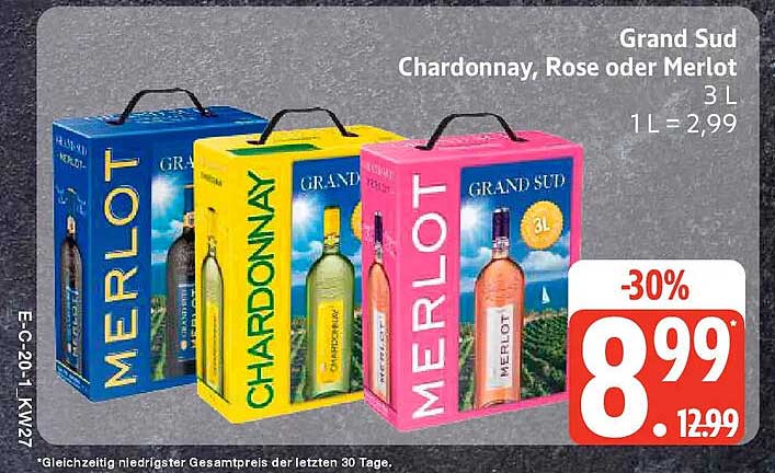 Grand Sud Chardonnay, Rose oder Merlot 3 L