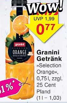 Graninini Getränk »Selection Orange«, 0,75 l, zzgl. 25 Pfand (1 l = 1,03)
