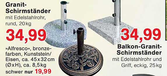 Granit-Schirmständer mit Edelstahlrohr, rund, 20kg