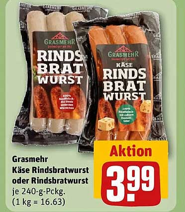 Grasmehr Käse Rindsbratwurst oder Rindsbratwurst