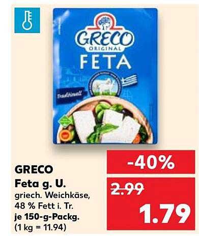 GRECO Feta g. U. griech. Weichkäse, 48 % Fett i. Tr. je 150-g-Packg. (1 kg = 11.94)