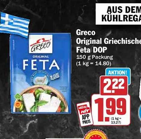 Greco Original Griechische Feta DOP 150 g Packung (1 kg = 14.80)