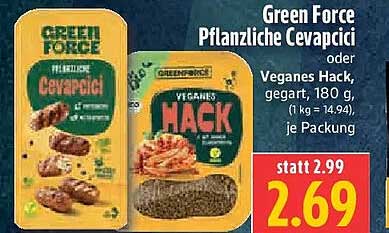 Green Force Pflanzliche Cevapcici oder Veganes Hack, 180 g