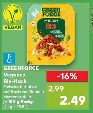 GREENFORCE Veganes Bio-Hack Fleischalternative auf Basis von Sonnenblumenprotein je 180-g-Packg. (1 kg = 13.84)