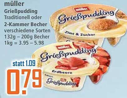 Grießpudding Traditionell oder 2-Kammer Becher verschiedene Sorten 132g – 200g Becher 1kg = 3.95 – 5.98