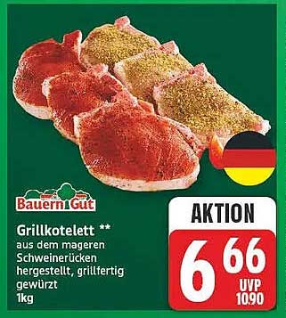 Grillkotelett ** aus dem mageren Schweinerücken, hergestellt, grillfertig gewürzt, 1kg