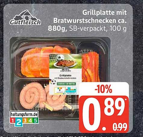 Grillplatte mit Bratwurstschnecken ca. 880g, SB-verpackt, 100 g