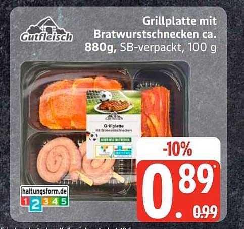 Grillplatte mit Bratwurstschnecken ca. 880g, SB-verpackt, 100 g