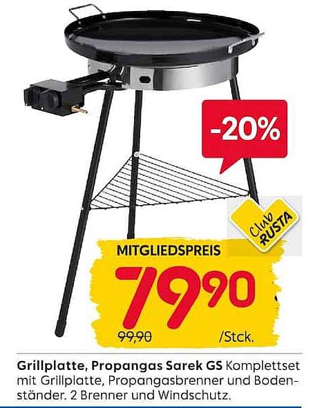 Grillplatte, Propangas Sarek GS Komplettset mit Grillplatte, Propangasbrenner und Bodenständer. 2 Brenner und Windschutz.
