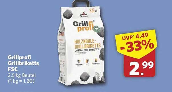 Grillprofi Grillbriketts FSC 2,5 kg Beutel (1 kg = 1.20)