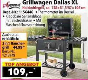 Grillwagen Dallas XL Holzkohlegrill, ca. 138x61,5/67 x 106 cm