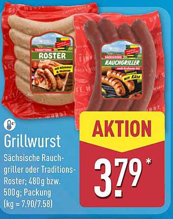 Grillwurst Sächsische Rauchgriller oder Traditions-Roster; 480 g bzw. 500 g; Packung