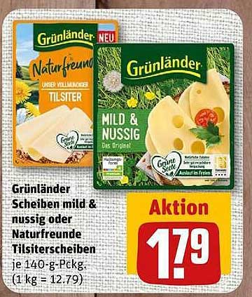 Grünländer Scheiben mild & nussig oder Naturfreunde Tilsiterscheiben je 140-g-Pckg. (1 kg = 12.79)