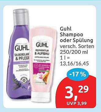 Guhl Shampoo oder Spülung versch. Sorten 250/200 ml 1 l = 13,16/16,45