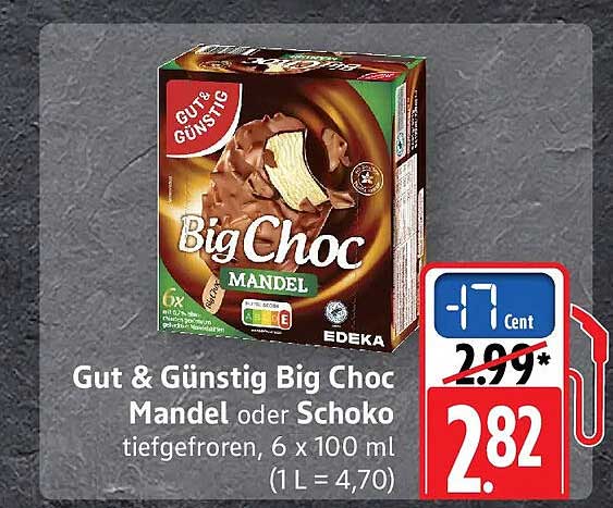 Gut & Günstig Big Choc Mandel oder Schoko tiefgefroren, 6 x 100 ml (1 L = 4,70)
