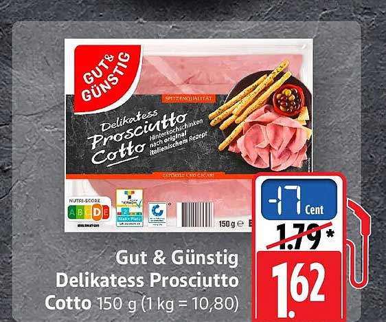 Gut & Günstig Delikatess Prosciutto Cotto 150 g (1 kg = 10,80)