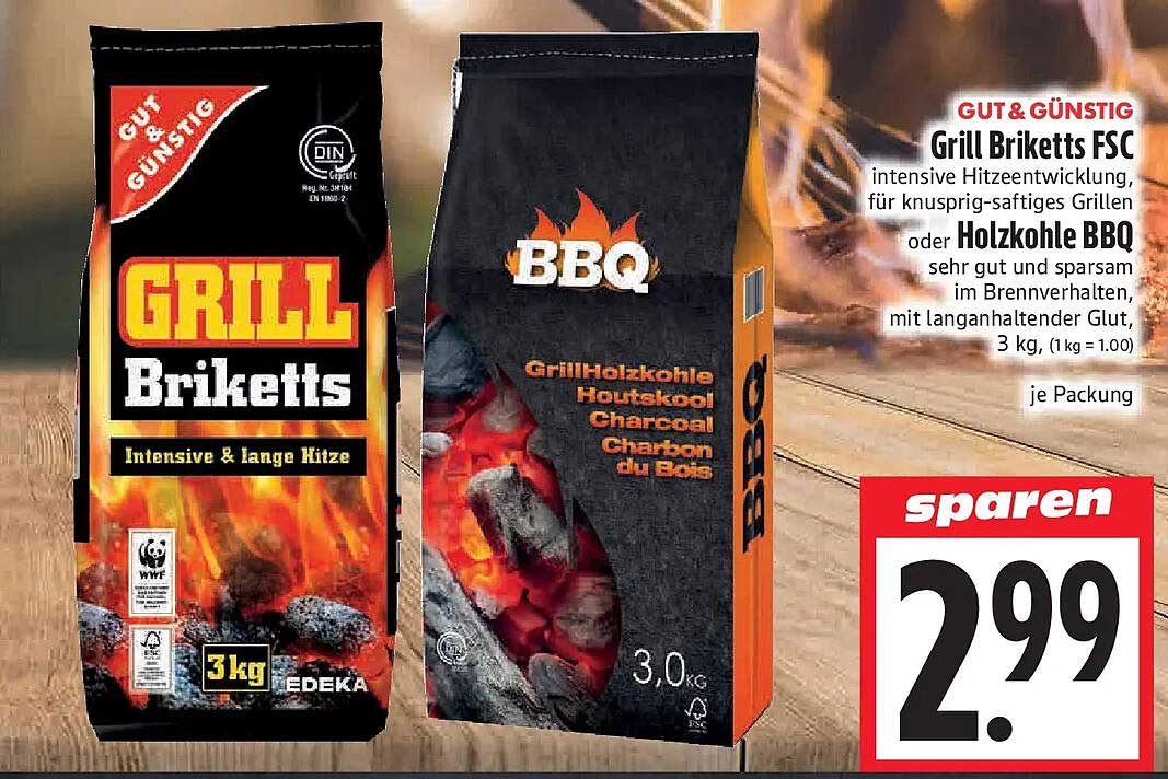 GUT & GÜNSTIG Grill Briketts FSC oder Holzkohle BBQ