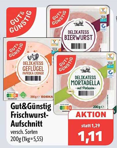 Gut&Günstig Frischwurst-Aufschnitt versch. Sorten 200g (1kg=5,55)