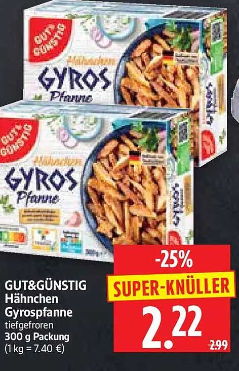 GUT&GÜNSTIG Hähnchen Gyrospfanne tiefgefroren 300 g Packung (1 kg = 7.40 €)