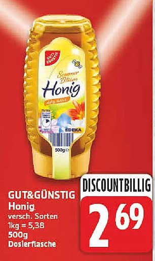 GUT&GÜNSTIG Honig versch. Sorten 1kg = 5,38 500g Dosierflasche