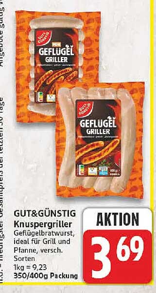 GUT&GÜNSTIG Knuspergriller Geflügelbratwurst, ideal für Grill und Pfanne, versch. Sorten