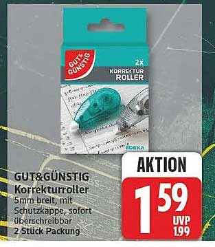 GUT&GÜNSTIG Korrekturroller 5mm breit, mit Schutzkappe, sofort überschreibbar 2 Stück Packung