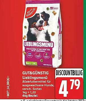 GUT&GÜNSTIG Lieblingsmenü Alleinfuttermittel für ausgewachsene Hunde, versch. Sorten 1kg = 1,20 4kg Beutel