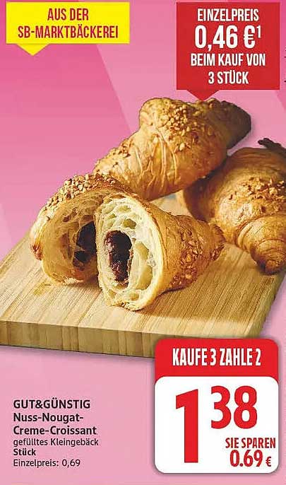 GUT&GÜNSTIG Nuss-Nougat-Creme-Croissant gefülltes Kleingebäck Stück
