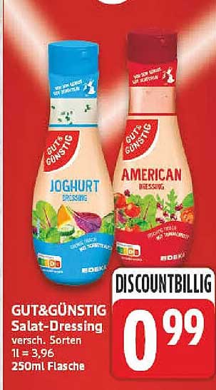 GUT&GÜNSTIG Salat-Dressing versch. Sorten 1 l = 3,96 250ml Flasche