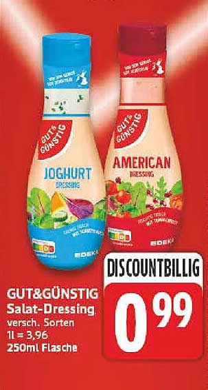 GUT&GÜNSTIG Salat-Dressing versch. Sorten 250ml Flasche