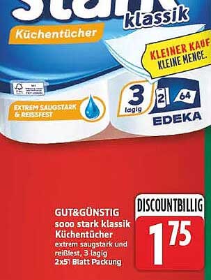 GUT&GÜNSTIG soo stark klassik Küchentücher extrem saugstark und reißfest, 3 lagig, 2x5l Blatt Packung