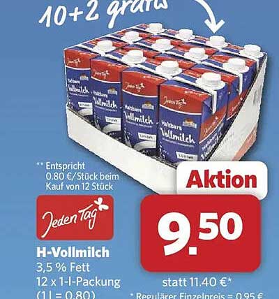 H-Vollmilch 3,5 % Fett 12 x 1-l-Packung