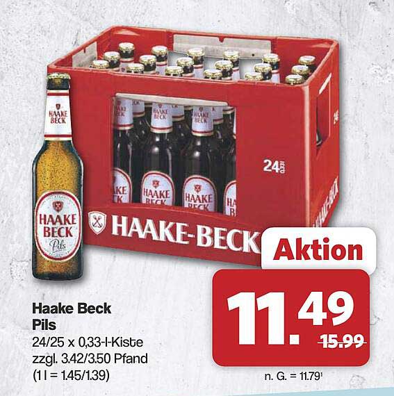 Haake Beck Pils 24/25 x 0,33-l-Kiste zzgl. 3.42/3.50 Pfand (1l = 1.45/1.39)