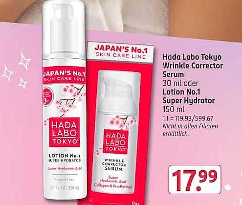 Hada Labo Tokyo Wrinkle Corrector Serum 30 ml oder Lotion No.1 Super Hydrator 150 ml