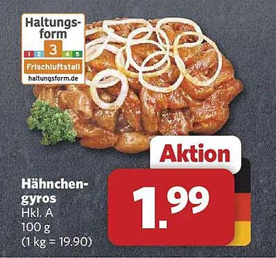 Hähnchen-gyros Hkl. A 100 g (1 kg = 19.90)