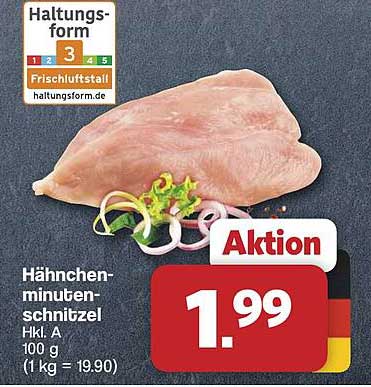 Hähnchen-minutenschnitzel Hkl. A 100 g (1 kg = 19.90)