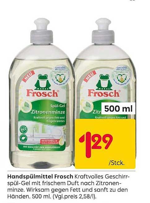 Handspülmittel Frosch Kraftvolles Geschirrspül-Gel mit frischem Duft nach Zitronenminze