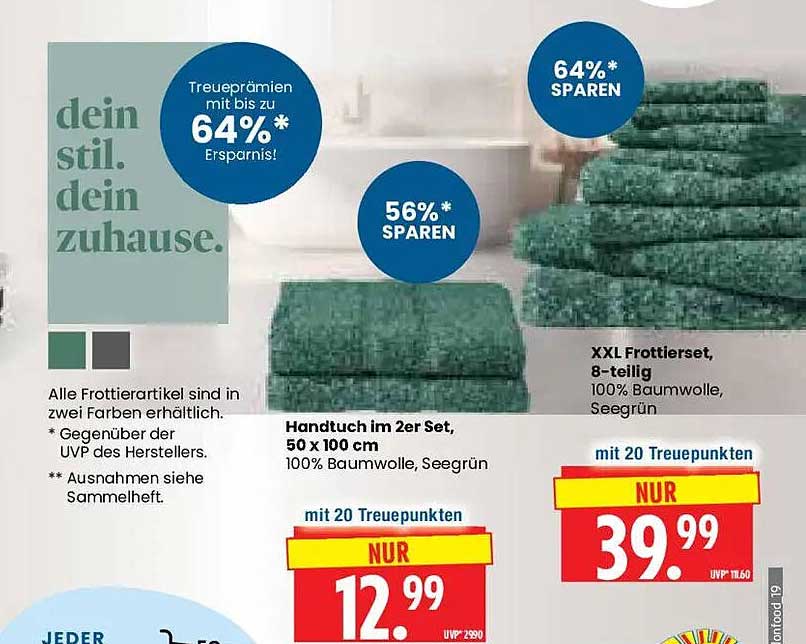 Handtuch im 2er Set, 50 x 100 cm 100% Baumwolle, Seegrün