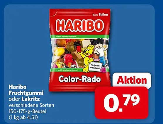 Haribo Fruchtgummi oder Lakritz verschiedene Sorten 150-175-g-Beutel (1 kg ab 4.51)