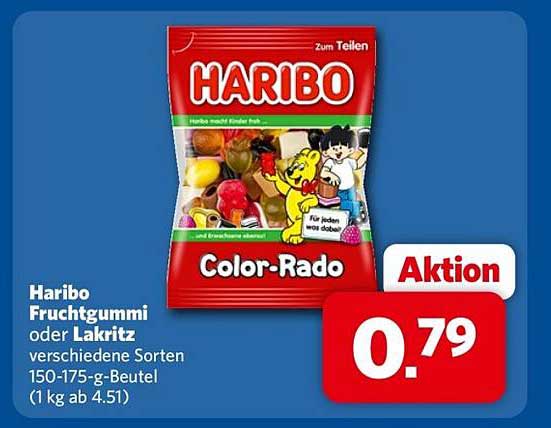 Haribo Fruchtgummi oder Lakritz verschiedene Sorten 150-175-g-Beutel (1 kg ab 4.51)