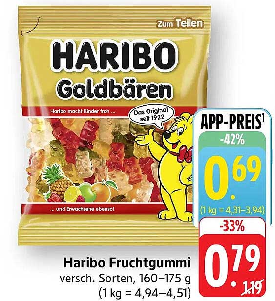 Haribo Fruchtgummi versch. Sorten, 160–175 g