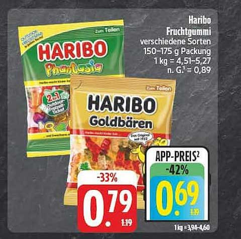 Haribo Fruchtgummi verschiedene Sorten 150-175 g Packung