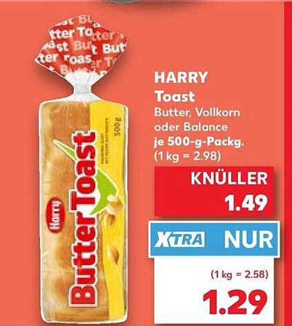 HARRY Toast Butter, Vollkorn oder Balance je 500-g-Packg. (1 kg = 2.98)