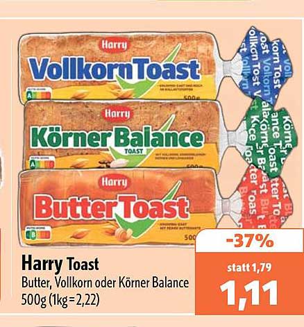 Harry Toast Butter, Vollkorn oder Körner Balance 500g (1kg=2,22)